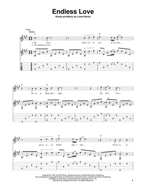 Endless Love - Lionel Richie & Diana Ross (Solo Guitar)