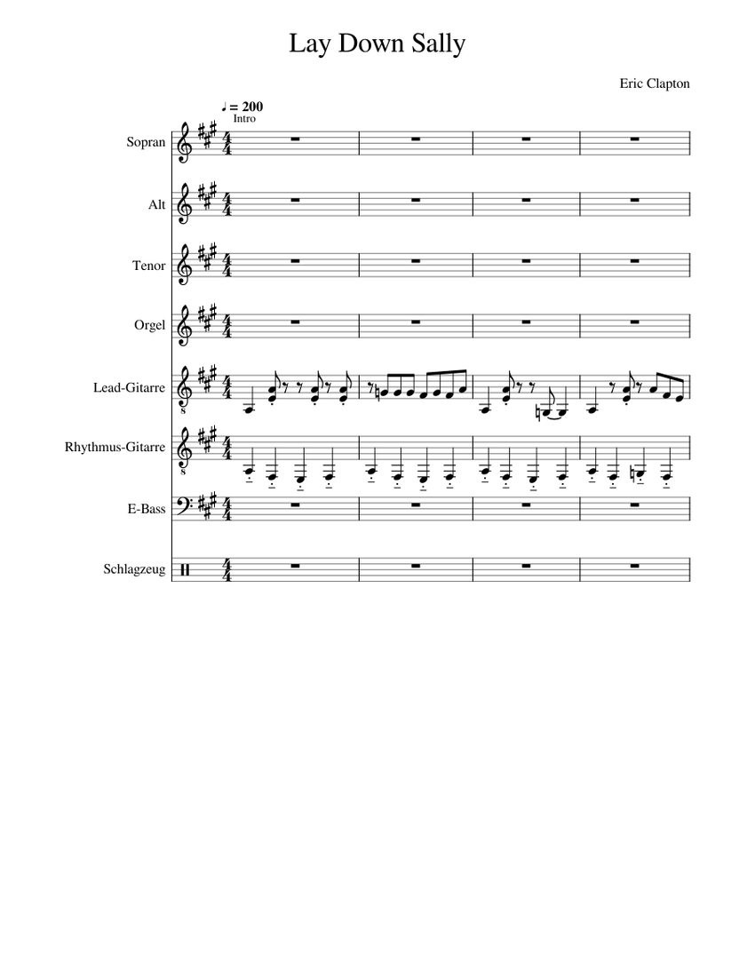 Lay Down Sally Sheet Music for Trombone, Organ, Guitar, Bass