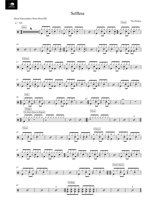 Selfless (Arr. Drum Transcription: Drum Sheet MX) - The Strokes (Drums)