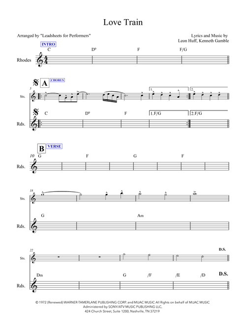 Love Train (Arr. Leadsheets for Performers) - O'Jays (Lead Sheet - Fake Book)