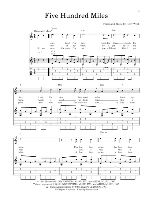 Five Hundred Miles - Peter Paul & Mary (Solo Guitar)