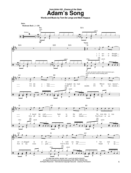Adam's Song - Blink 182 (Drum Transcription)