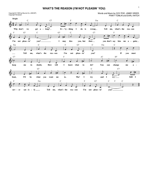 What's The Reason (I'm Not Pleasin' You) - Pinky Tomlin (Lead Sheet - Fake Book)