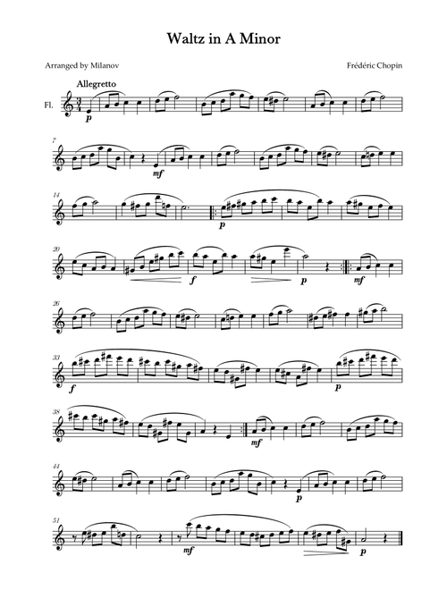Waltz in A Minor | B. 150, Op. Posth. | Chopin | Flute (Arr. Milanov) - Frédéric Chopin (Flute Solo)