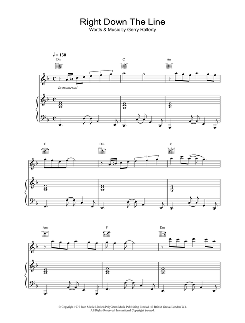 Right Down The Line - Gerry Rafferty (Piano-Vocal-Guitar (Piano Accompaniment))