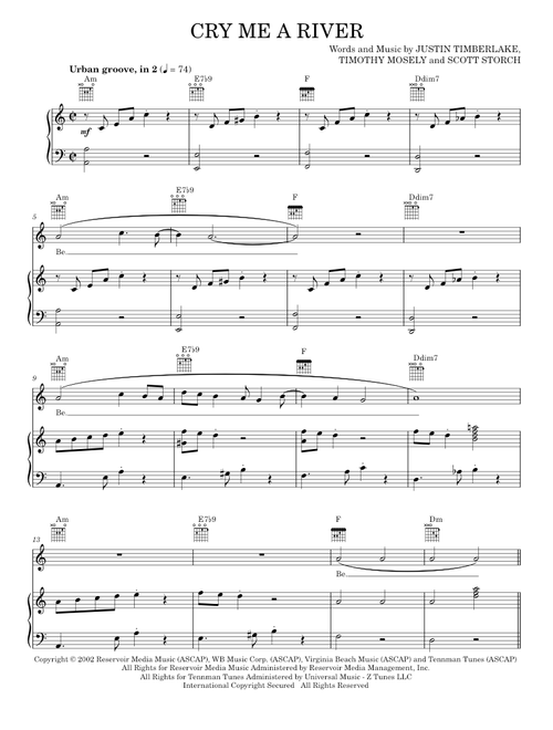 Cry me a river - Justin Timberlake (Piano-Vocal-Guitar)