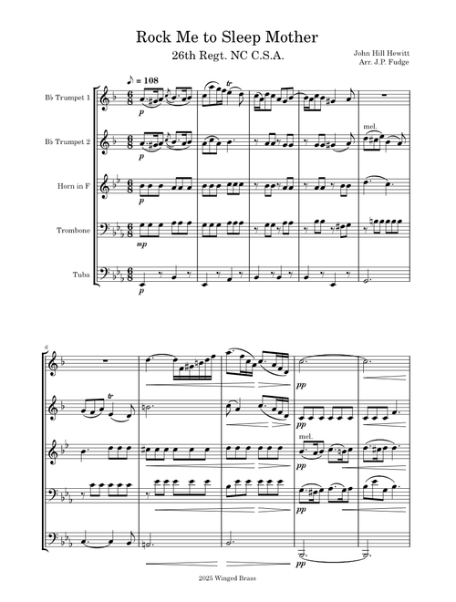 Rock Me to Sleep, Mother – John Hill Hewitt - Brass Quintet