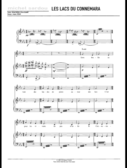 Les Lacs Du Connemara - Michel Sardou (Piano-Vocal-Guitar (Piano Accompaniment))