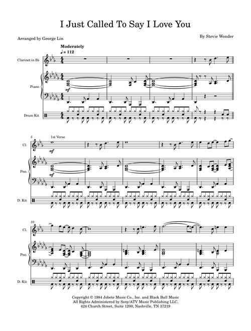 I Just Called To Say I Love You (Arr. George Lin) - Stevie Wonder (Clarinet and Piano)