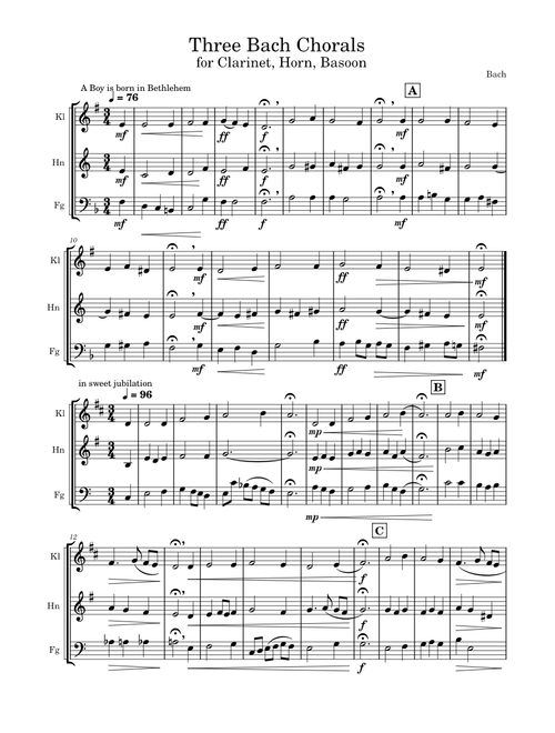 Chorale – Johann Sebastian Bach 3 Bach Chorals for Clarinet, Horn, Basoon