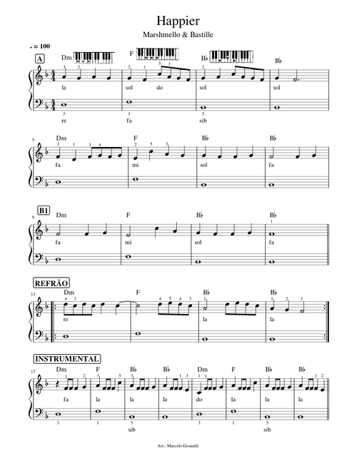 Happier - very easy piano version