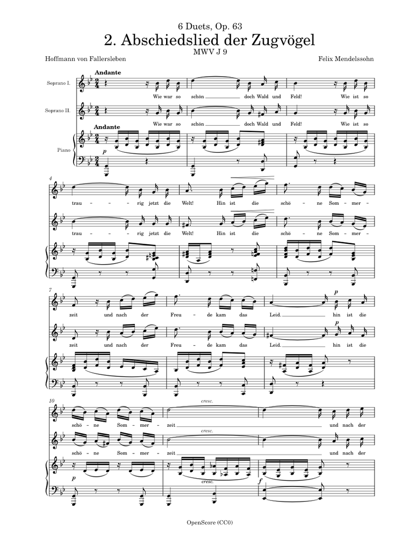 Mendelssohn, Felix 6 Duets, Op.63, No.2 Abschiedslied der Zugvögel