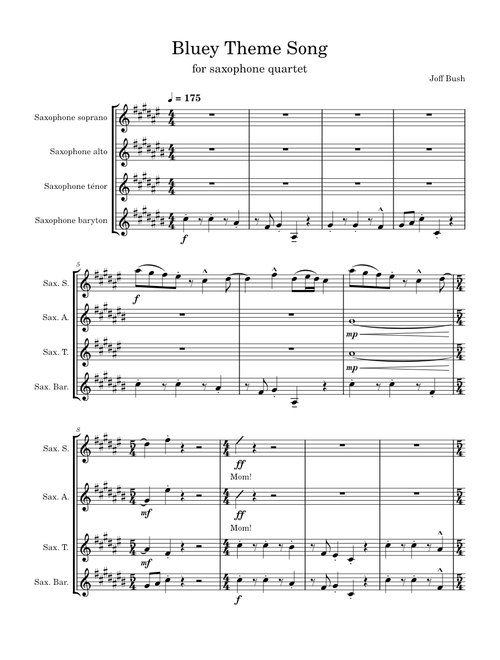 Bluey theme song for saxophone quartet