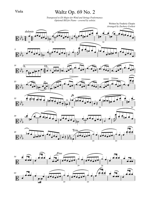 Waltz Op. 69 No. 2 (Arr. Zachary Corbett) - Chopin (Viola and Piano)
