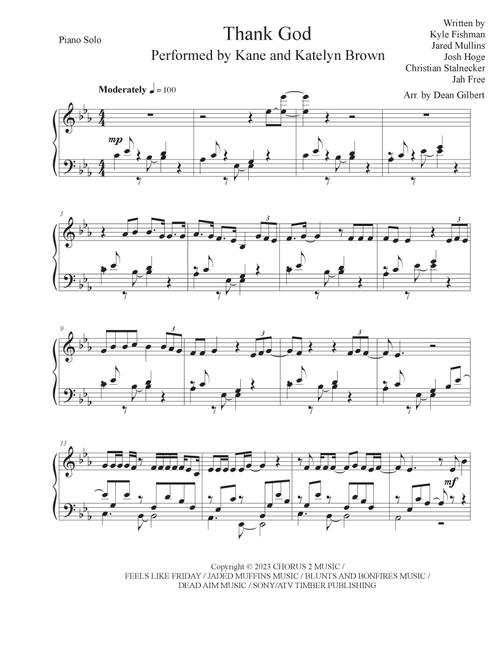 Thank God (Arr. Dean Gilbert) - Kane Brown (Piano Solo)