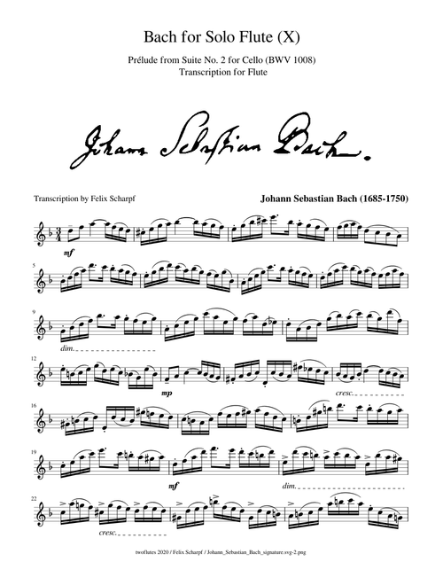Bach for Solo Flute ( X ) - Prélude from Suite No. 2 for Cello   (BWV 1008)