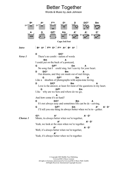 Better Together - Jack Johnson (Guitar Chords-Lyrics)