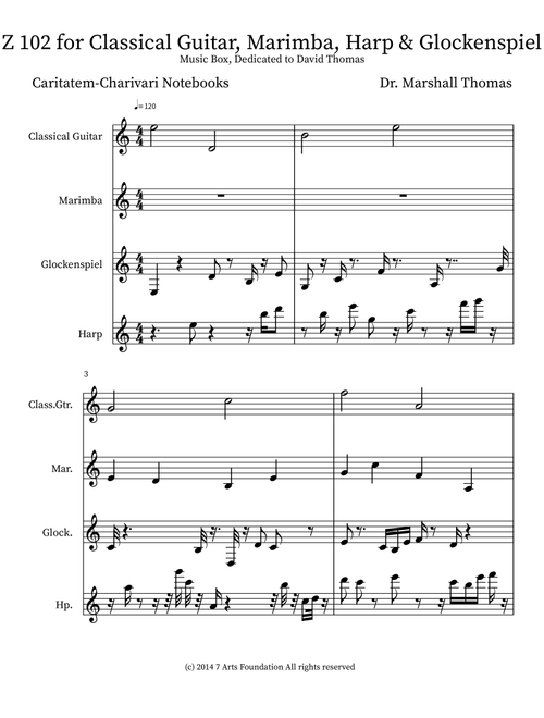 Z 102 for Classical Guitar, Marimba, Harp & Glockenspiel - Celebriy Chamber Players (Small Ensemble)