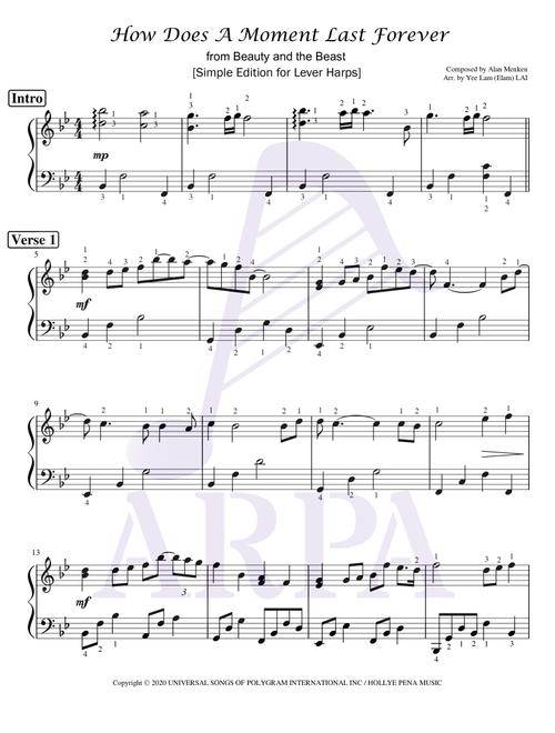 How Does A Moment Last Forever (Arr. Yeelam (Elam) LAI) - Tim Rice, Alan Menken (Harp)