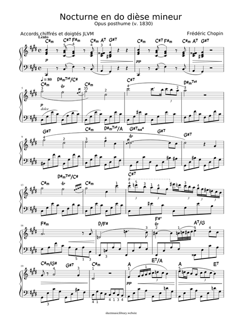 Chopin Nocturne n°20 in C sharp minor opus posthume avec doigtés et accords chiffrés