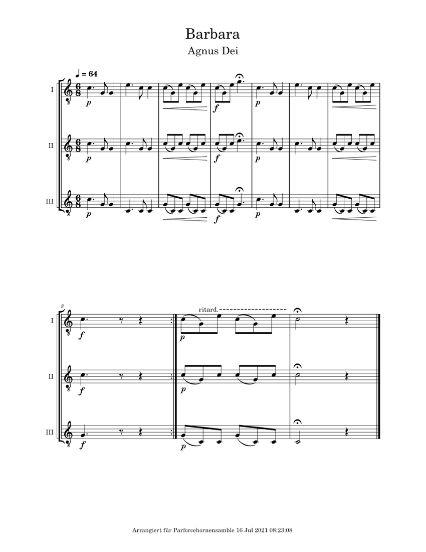 Barbara Sheet Music for Natural horn (Mixed Trio) | MuseScore.com