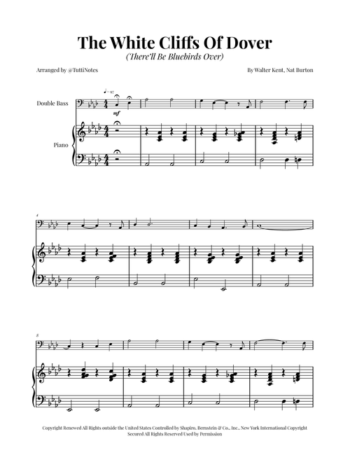 (There'll Be Bluebirds Over) The White Cliffs Of Dover (Arr. Glauco Fernandes) - Various (String Bass and Piano)