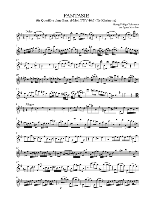 Fantasie (Arr. Ignat Krasikov) - Georg Philipp Telemann (Clarinet Solo)