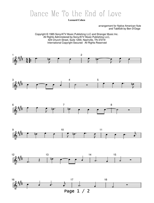 Dance Me To The End Of Love (Arr. Ben D'Ooge) - Madeleine Peyroux (Flute Solo)