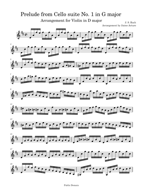 Prelude from cello suite No.1 - J.S. Bach - violin arrangement in D major