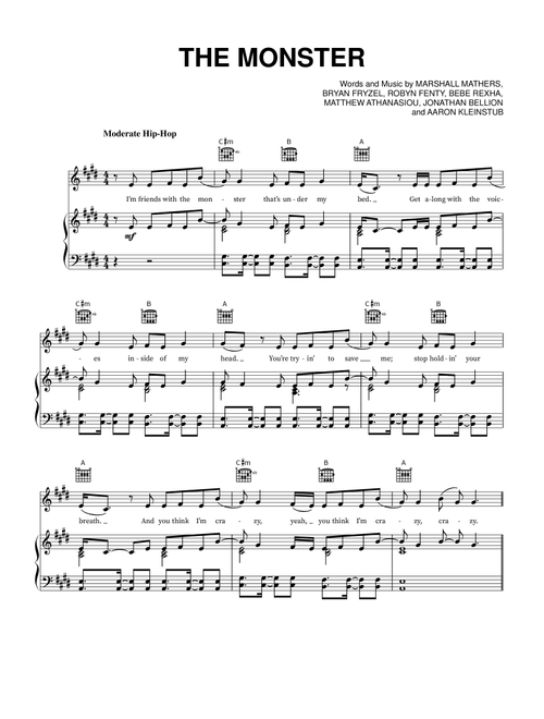 The Monster (Arr. GabrielHanna) - Eminem Featuring Rihanna (Piano-Vocal-Guitar (Piano Accompaniment))