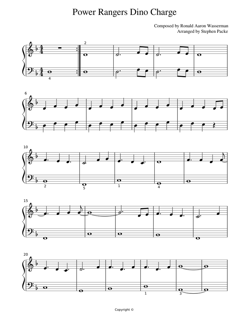 Power Rangers Dino Charge (VERY EASY) Sheet Music for Piano (Solo ...