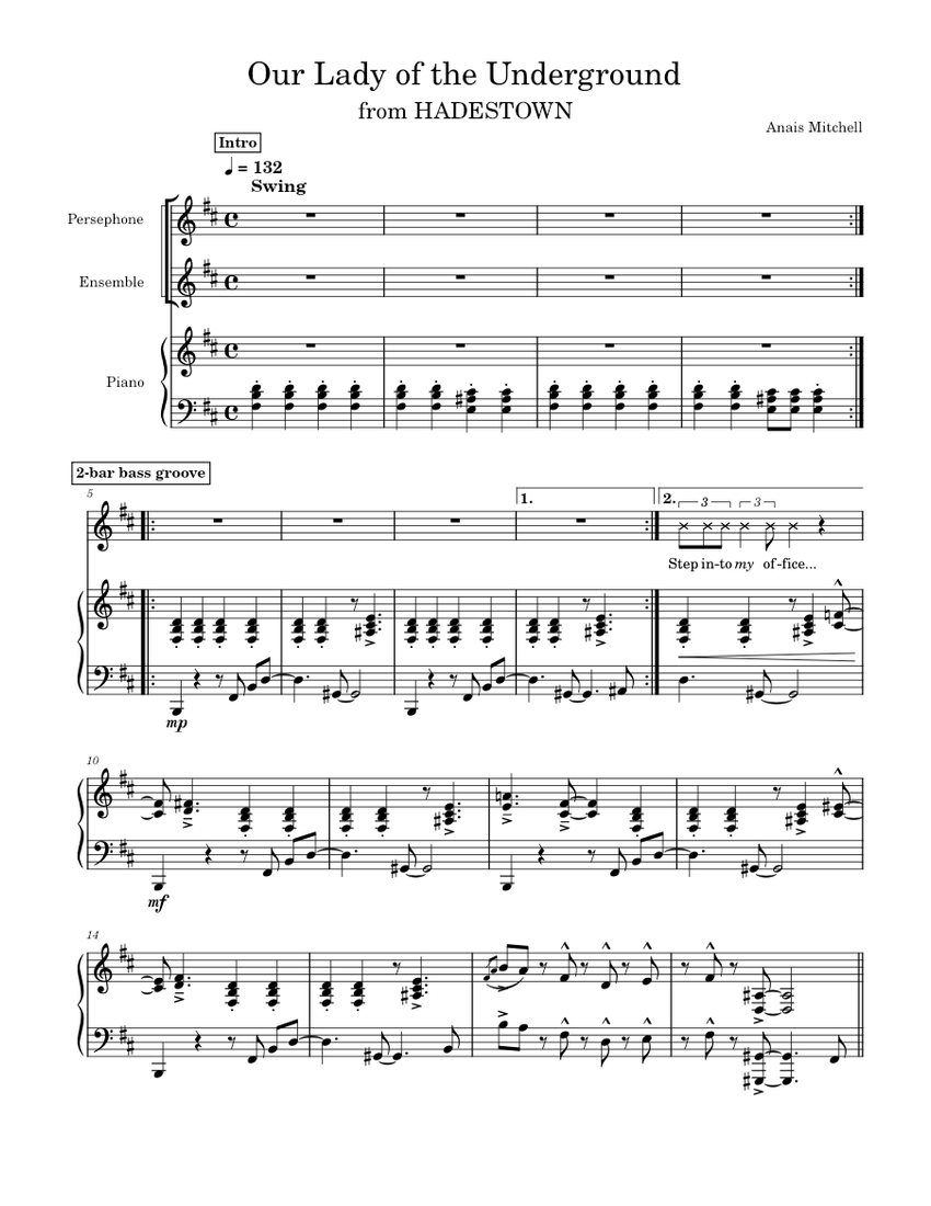 Our lady of the underground Anaïs Mitchell Sheet music for Piano