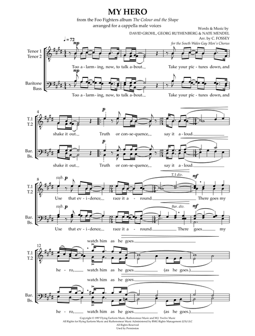 My Hero (Arr. Christopher Fossey) - Foo Fighters (Choral, TTBB)