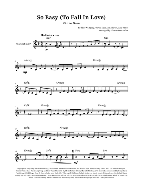 So Easy (To Fall In Love) (Arr. Glauco Fernandes) - Olivia Dean (Clarinet Solo)