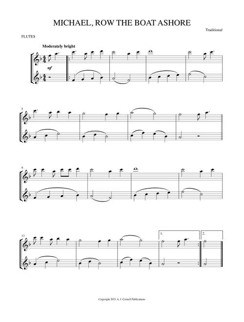 Michael, Row the Boat Ashore (Arr. Mark Phillips) - Traditional (Flute Duet)