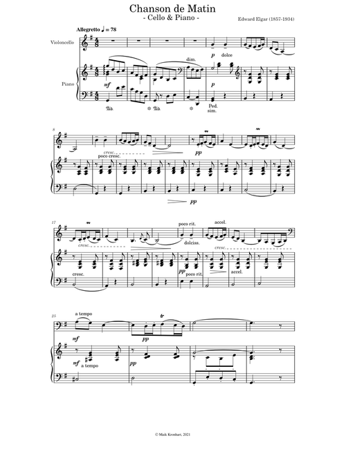 Chanson de Matin - Cello & Piano -