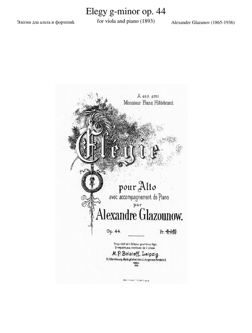 Elegie op 44 Glazunov for viola and piano