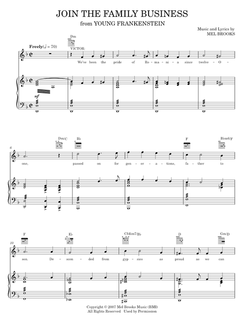Join The Family Business - Mel Brooks, Young Frankenstein Musical (Piano-Vocal-Guitar)