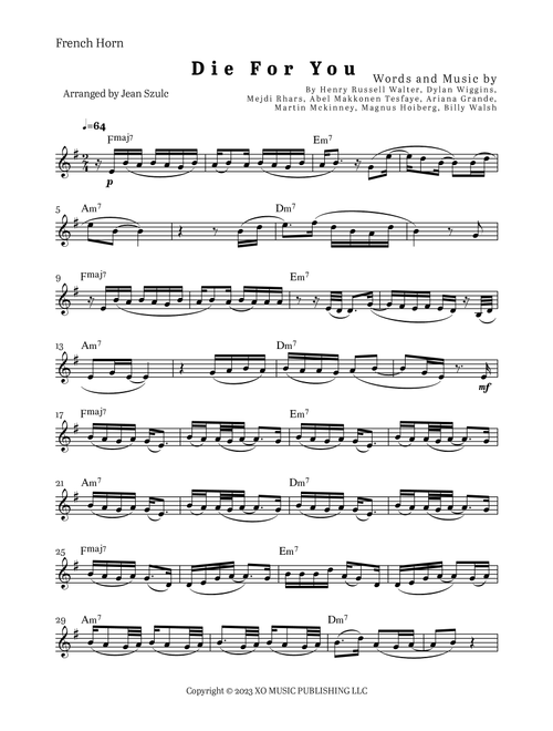 Die For You Remix (Arr. Jean Szulc) - The Weeknd With Ariana Grande (French Horn Solo)