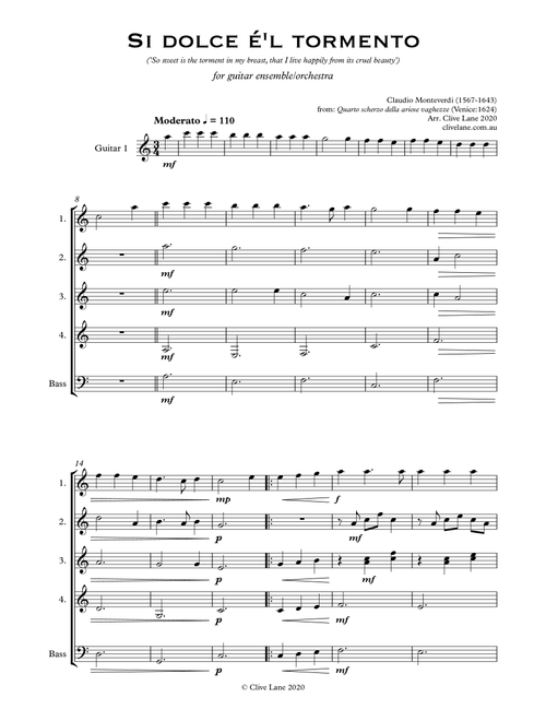 Si dolce for guitar ensemble/orchestra (Arr. Clive Lane) (Guitar Ensemble)