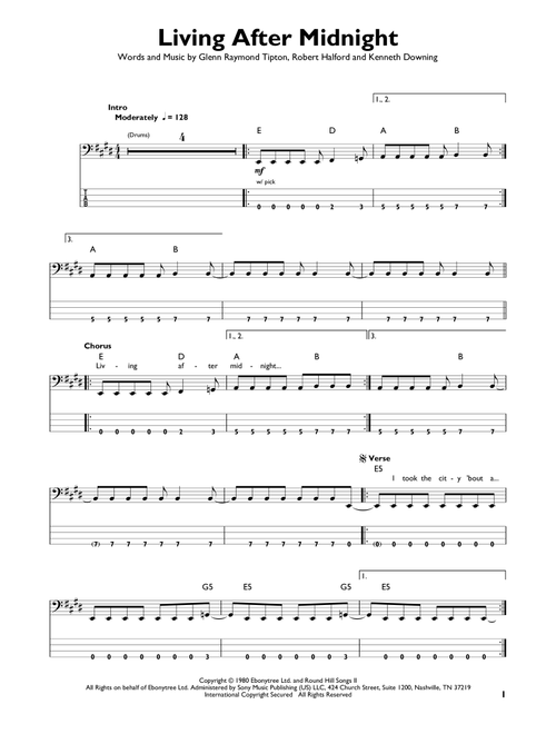 Living After Midnight - Judas Priest (Easy Bass Tab)