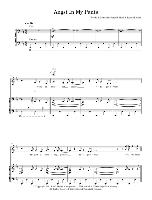 Angst in my pants - Sparks (Piano-Vocal-Guitar (Piano Accompaniment))