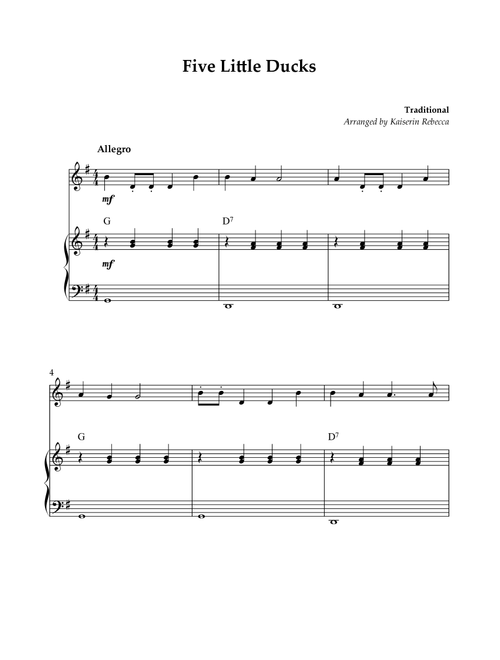 Five Little Ducks (Arr. Kaiserin Rebecca) - Traditional (Oboe and Piano)