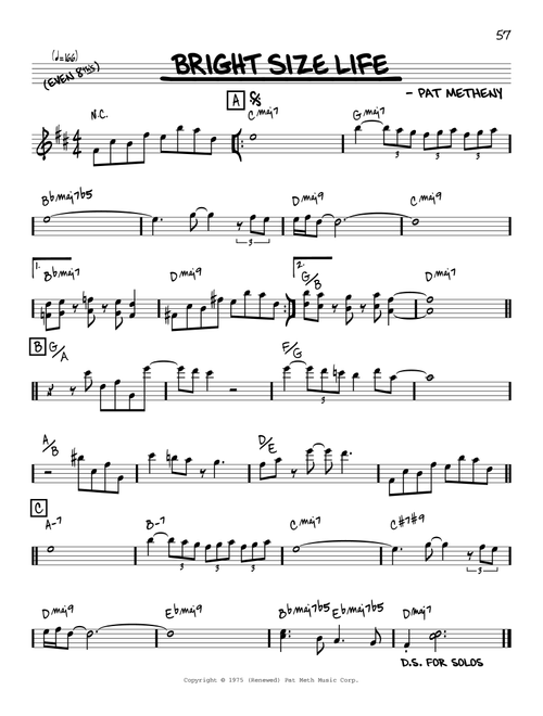 Bright Size Life [Reharmonized version] (arr. Jack Grassel) - Pat Metheny (Real Book - Melody-Chords)