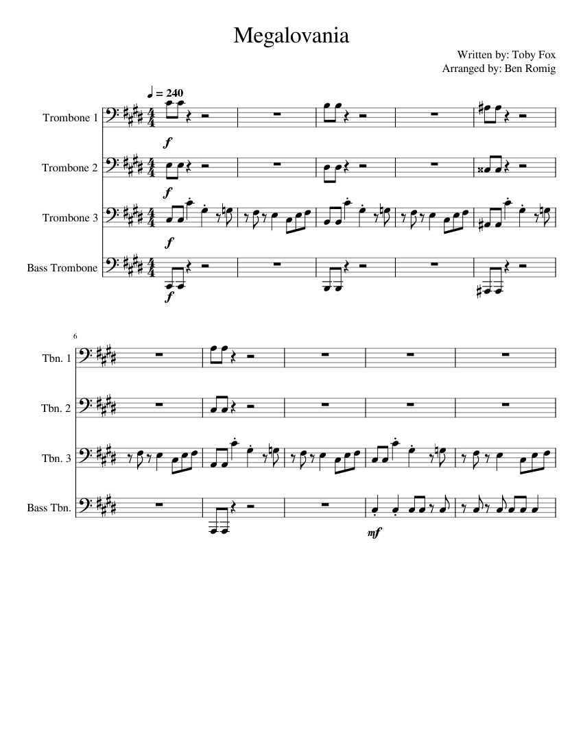 Megalovania Trombone Quartet Sheet music for Trombone, Trombone bass