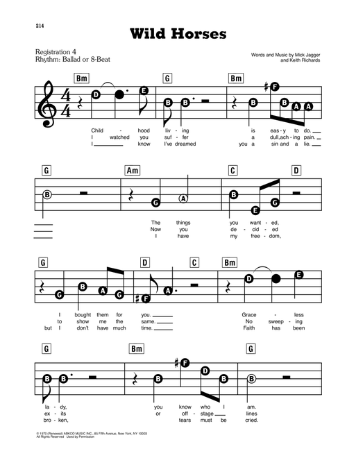 Wild Horses - The Rolling Stones (E-Z Play Today)