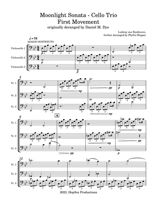 Moonlight Sonata mvt1 - cello trio (Arr. Phyllis Hopper) - Ludwig Van Beethoven (String Ensemble)