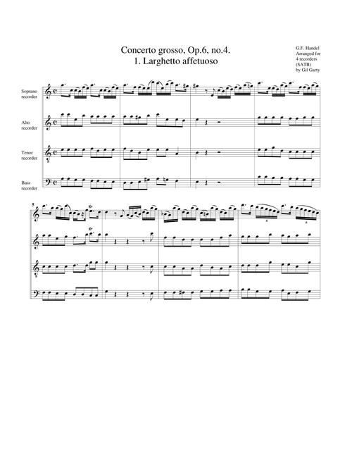 Concerto grosso Op.6, no.4 (arrangement for 4 recorders) (Arr. Gil Garty) - George Frideric Handel (Recorder Ensemble)