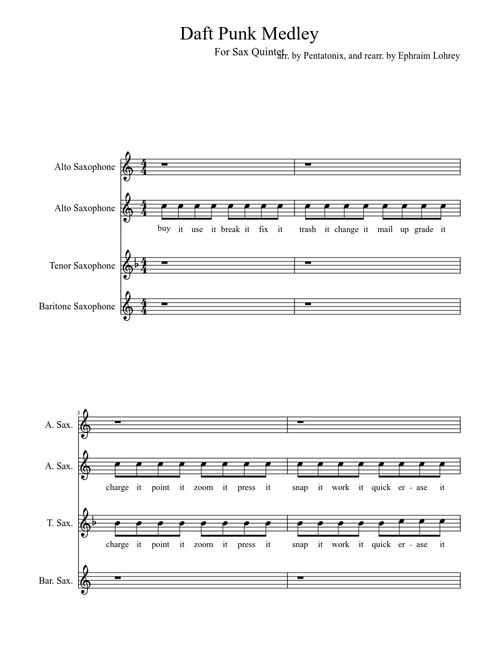 Pentatonix Daft Punk Medley for Sax Quartet 
