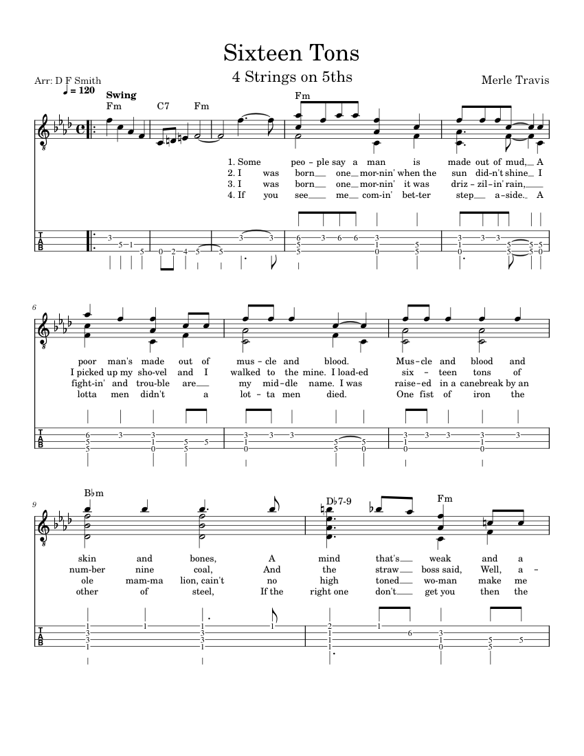 Sixteen tons Tennessee Ernie Ford Sheet music for Guitar (Solo